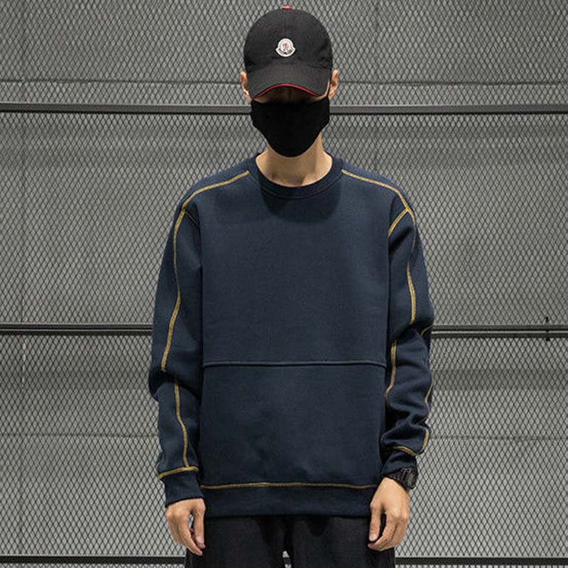 Men's New Jacket, Handsome, Loose-fitting Sweater, Long-sleeved Stitching Round Neck Shirt