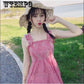 WTEMPO Brand Summer Loose Sling Small Fresh Women's Student Tube Top Long Plaid Dress