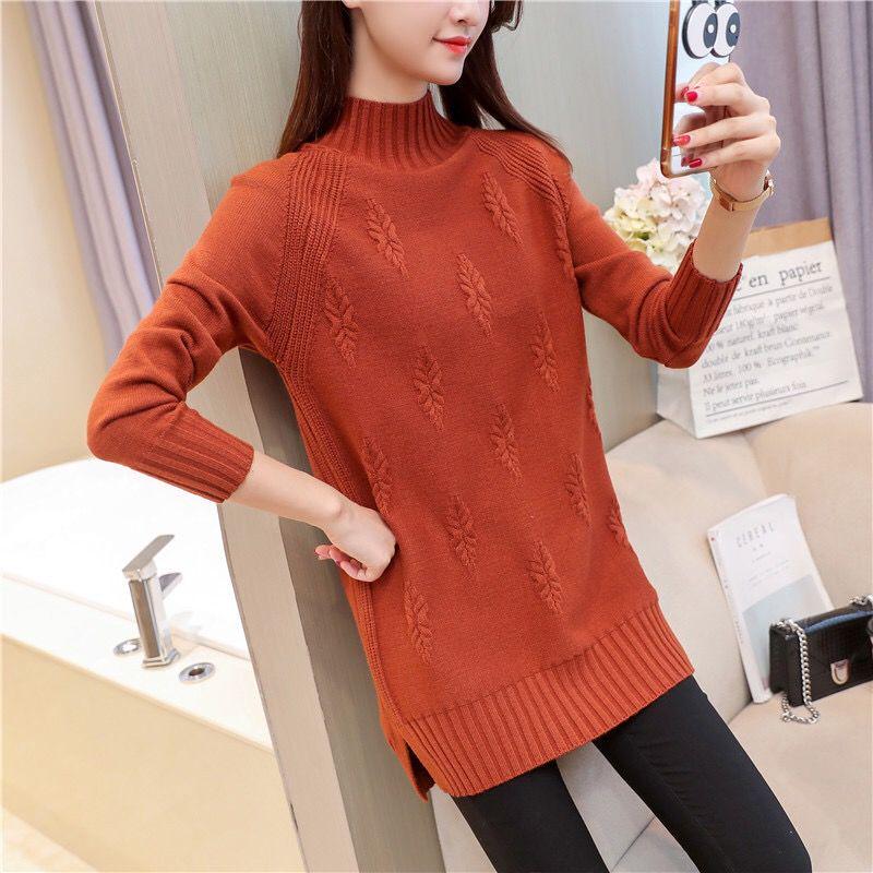 Autumn and Winter Sweater Mid-length Loose Padded Bottoming Shirt Half High Neck Large Size Fashionable Women's Jacket