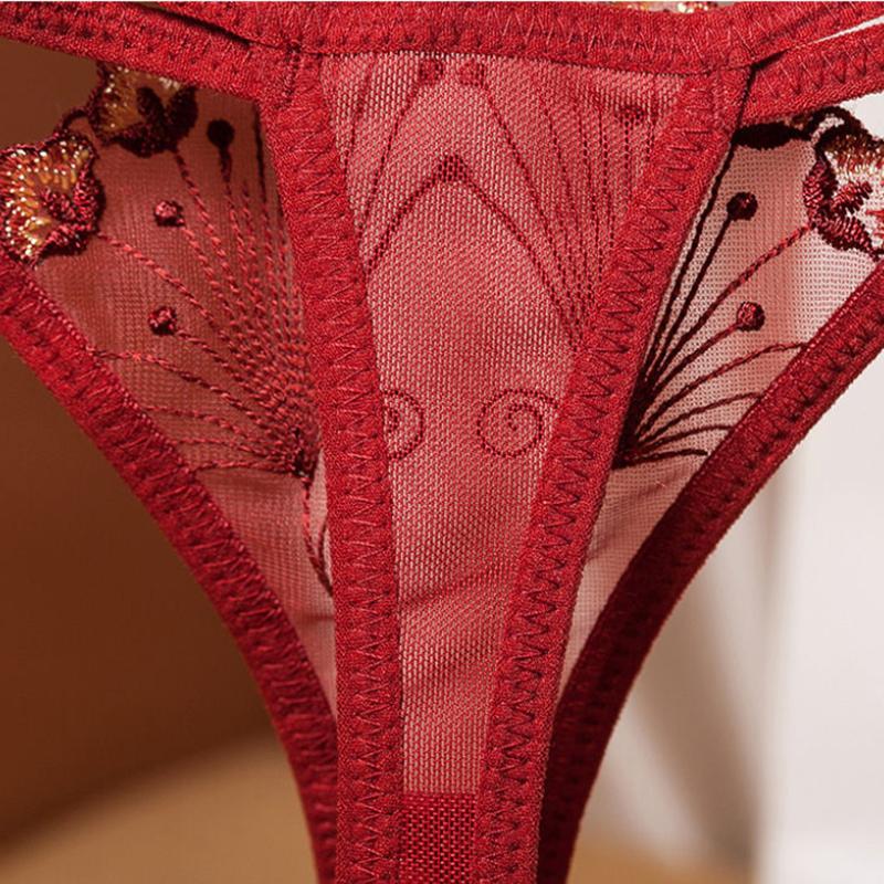 Embroidered Thong Panties Female Hollow Mesh Breathable Temptation Low Waist Simple Sexy Female High Elastic Thin Section