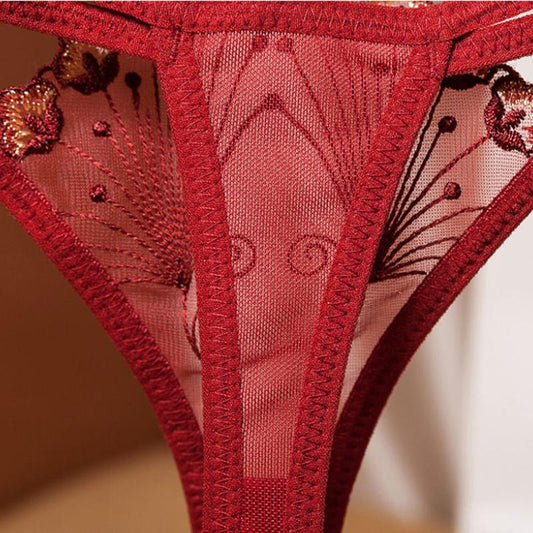Embroidered Thong Panties Female Hollow Mesh Breathable Temptation Low Waist Simple Sexy Female High Elastic Thin Section