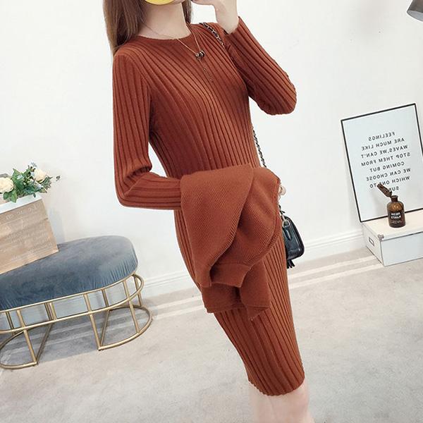 Spring and Autumn Mid-length Hedging Base Skirt Loose Sweater Women's Vest Two-piece Skirt