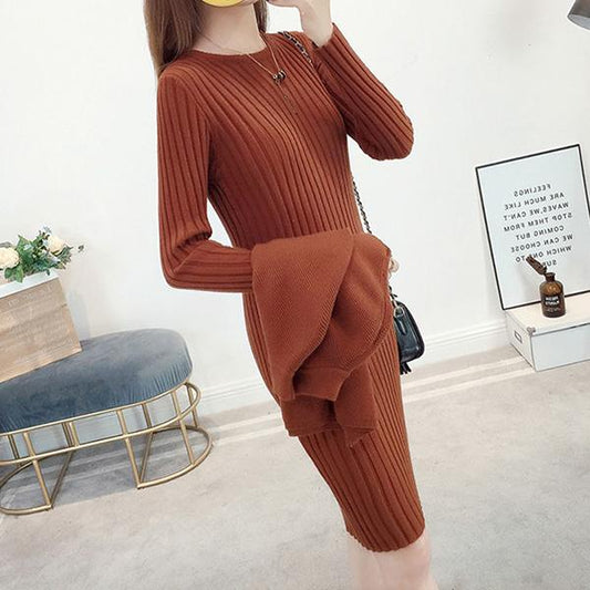 Spring and Autumn Mid-length Hedging Base Skirt Loose Sweater Women's Vest Two-piece Skirt