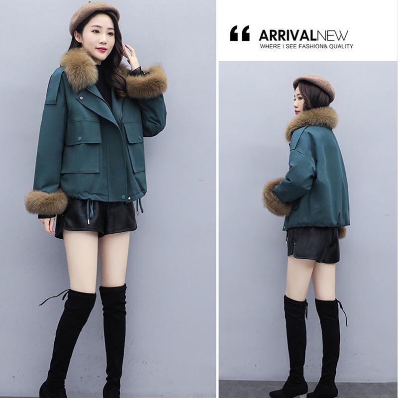 Parker Overcome Female Imitation Fox Big Fur Collar Lamb Wool Short Frock Coat with Velvet To Keep Warm and Comfortable