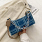 Check Lattice PU Leather Armpit Bag for Women Shoulder Handbags Lady Simple Elegant Baguette Bag