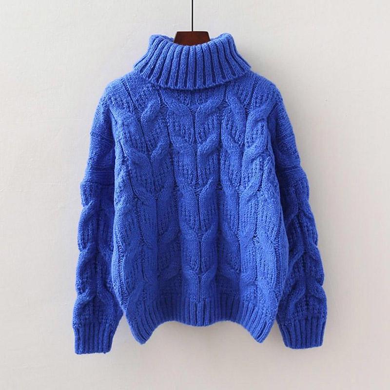 Inside wearing a warm winter jacket large size thick sweater female loose high collar knit sweater