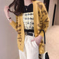 Knitted Cardigan Sweater Coat Korean Loose Leopard V-Neck Single-Breasted Student Sweater Jackets