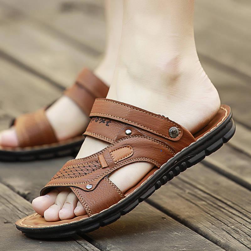 Summer Men's Sandals Men's Leather Sandals Breathable Casual Slippers Sandals Dual-use Beach Shoes