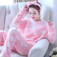 Women's Long-sleeved Flannel Pajamas Set Spring Autumn Cartoon Sleepwear Thickened Warm Printing Plush Cute Sleeping Suit Set