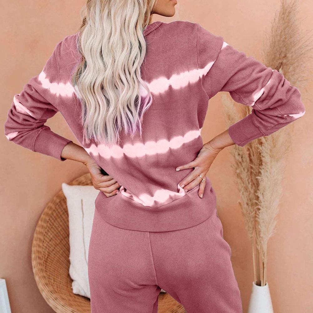 Women's 2 Piece Stripe Color Pajamas Sets Loose Casual Loungewear Sweatsuits Jogging Pants Sets