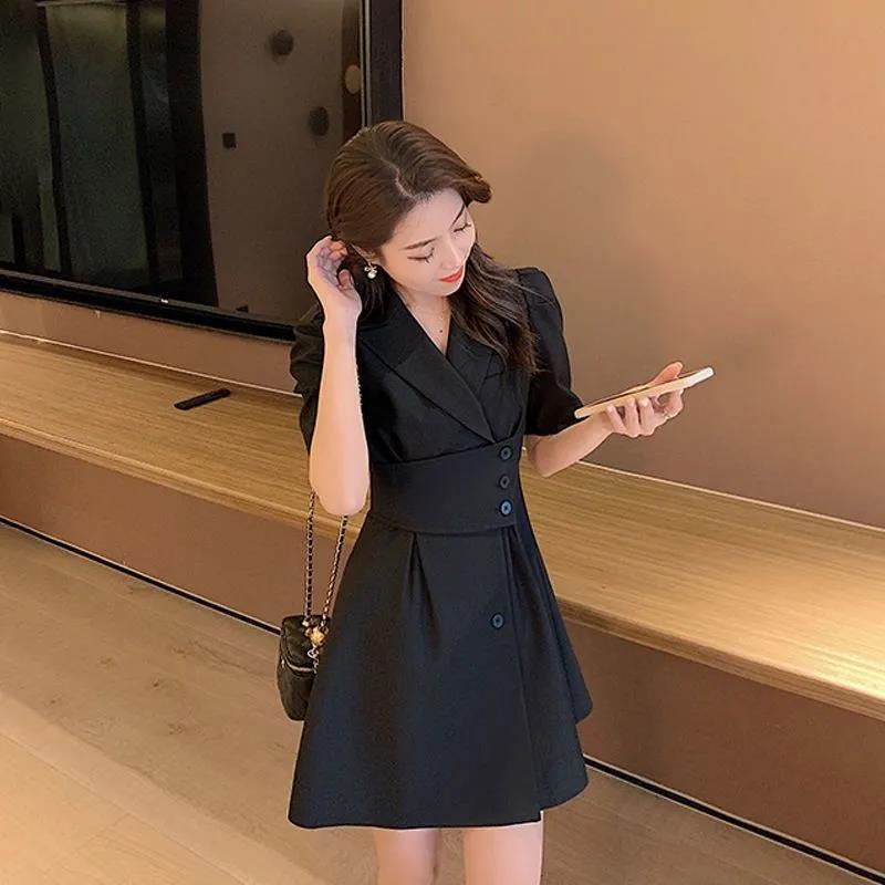 Temperament Goddess Fan Dress Women's Summer Dress New Korean Version of The Waist Was Thin Short-sleeved Suit Skirt Trendy A-line Skirt