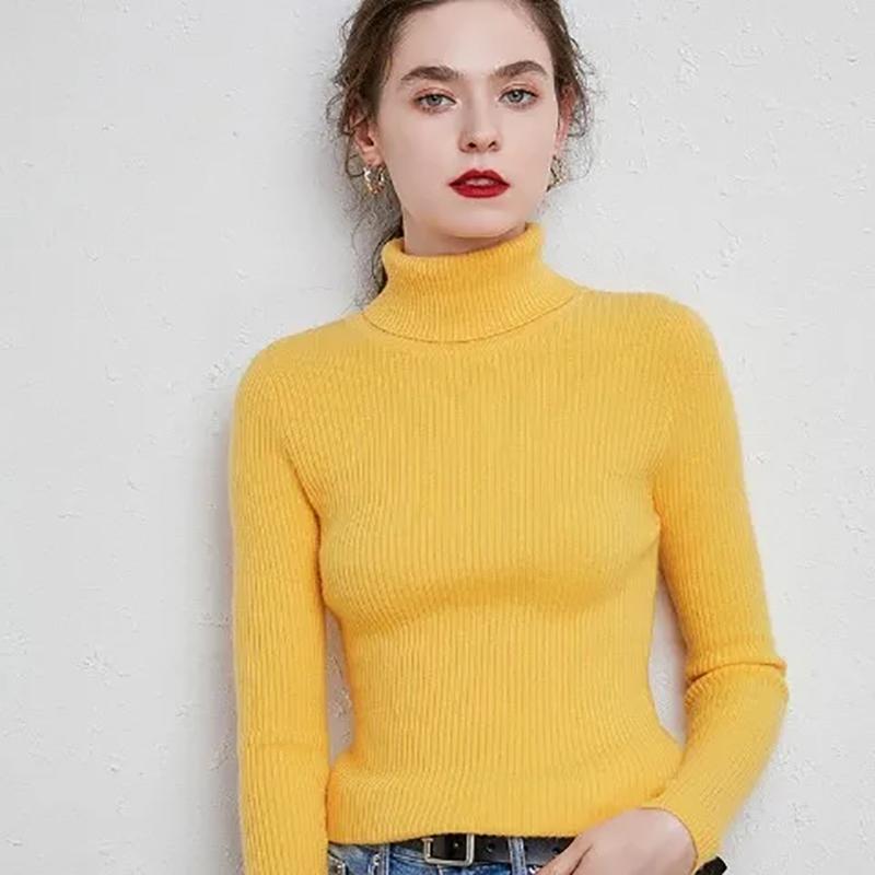 Turtleneck Pullover Sweaters Women Autumn Winter Casual Plus Size Knitted Jumper Solid Basic High Neck Tops