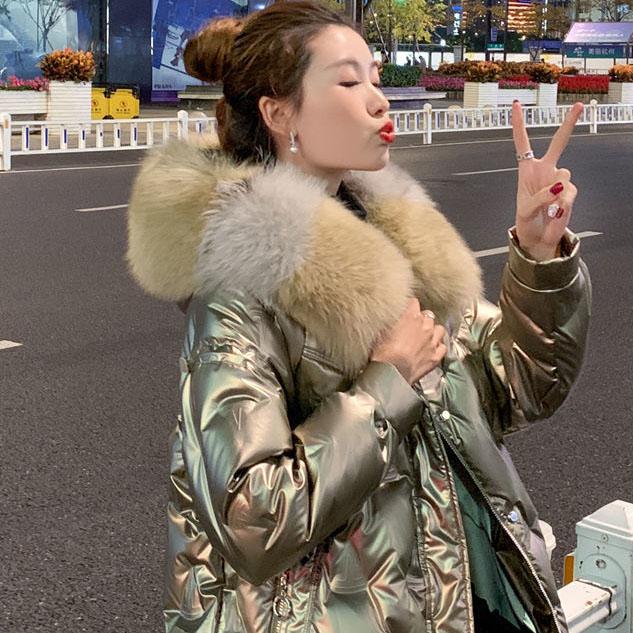 Bright Silver Down Jacket Winter Women's Long Hooded Coat Parka Thick Winter Jacket Women's Coat Oversize