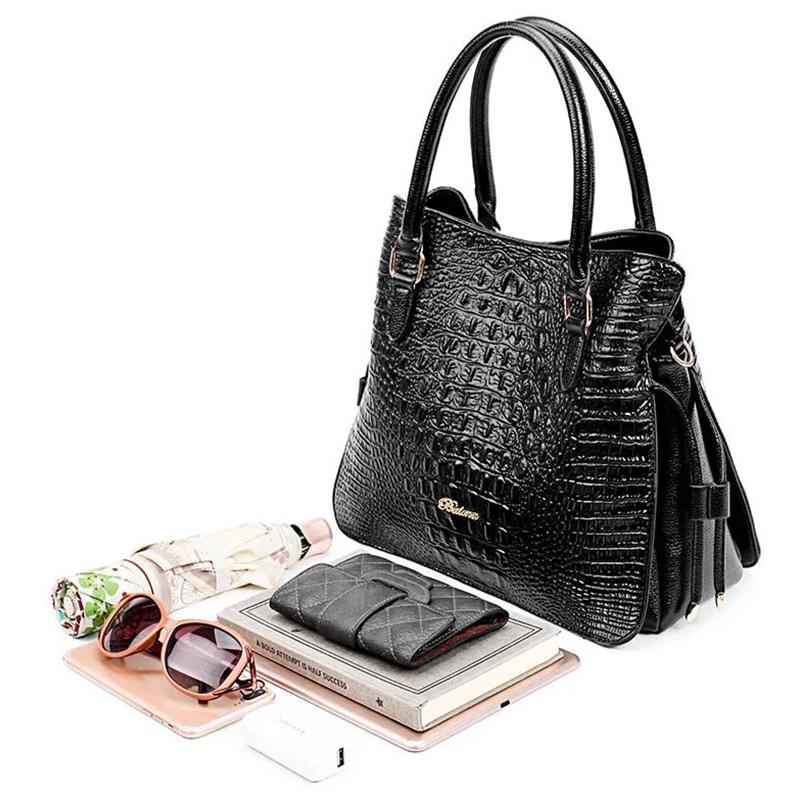 Genuine Leather Cowhide Soft Leather Crocodile Pattern Portable Handbags European and American Fashion Atmospheric Casual Shoulder Bag