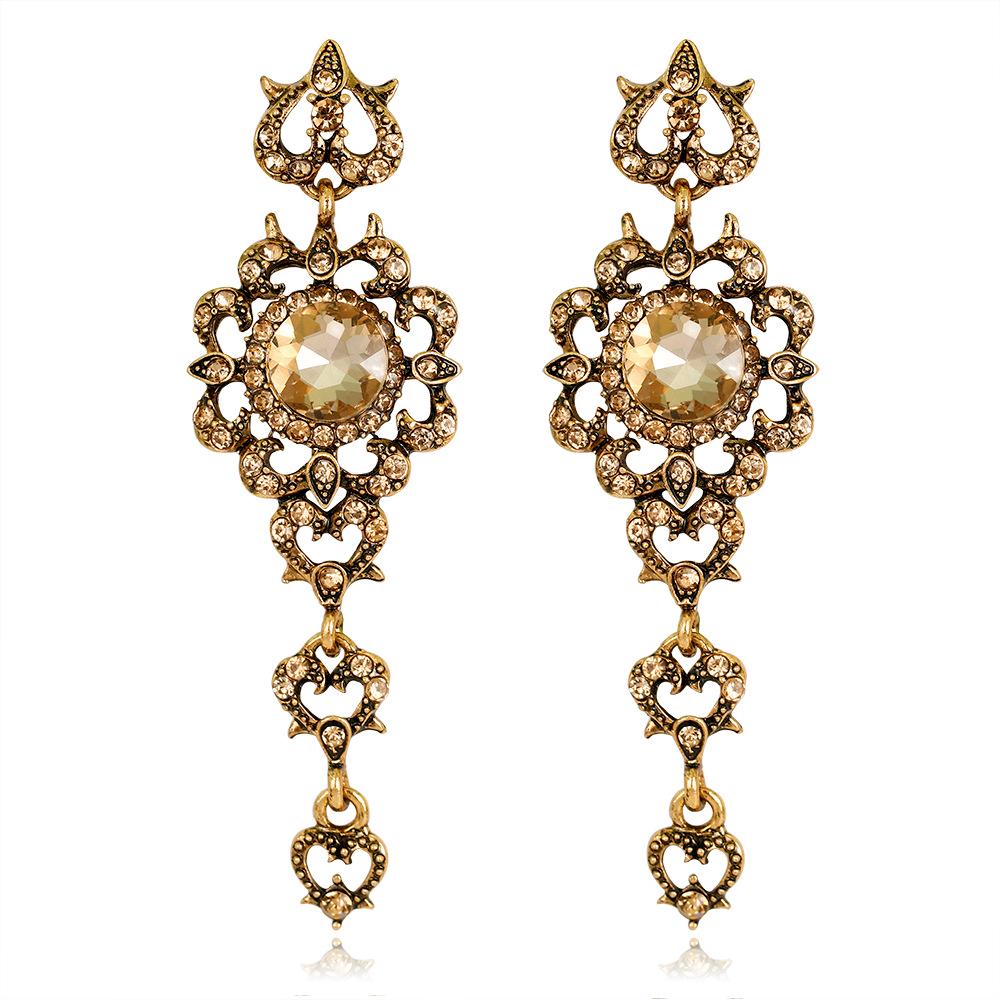 Creative Bohemian Retro Water Drops Tassel Long Earrings Jewelry Set Gifts fit with Wedding Dress