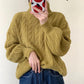 Women's Turtleneck Pullover Sweater Fashion Solid Color Twist Sweater Large Size Loose Mid Length Sweater