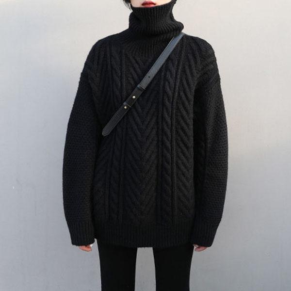 Autumn Retro Twist Sweater Outer Wear Women's Loose Mid-length Lazy High Neck Knitted Sweater