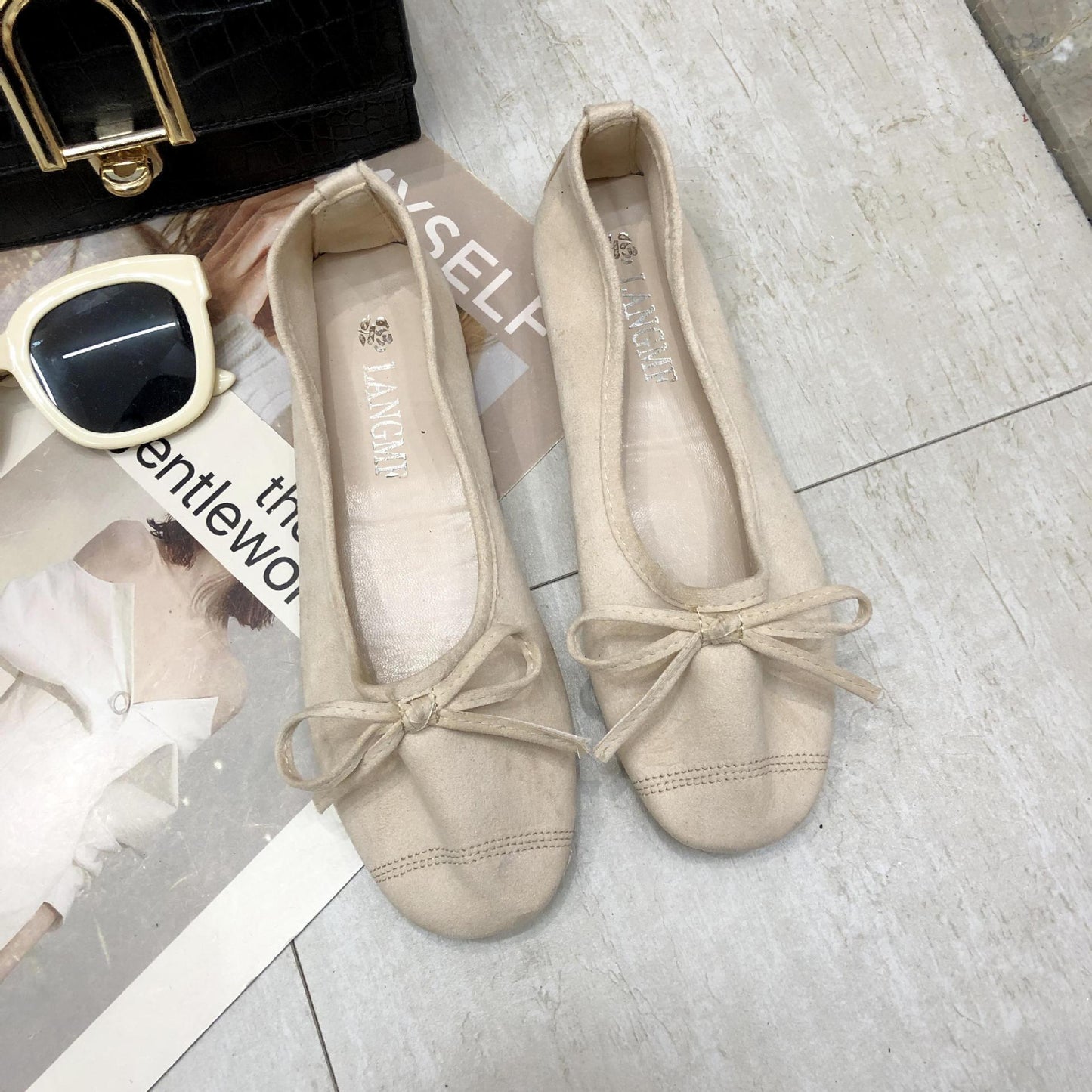 WTEMPO Brand Ballet Shoes Shallow Mouth Bow Soft Bottom Women's Shoes Four Seasons Wild Flat Shoes