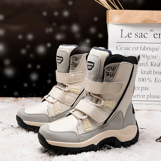 Warm Snow Boots Women's Winter Plush Thickened Leather Middle-top Boots Waterproof Anti-skid Outdoor Ski Cotton Shoes