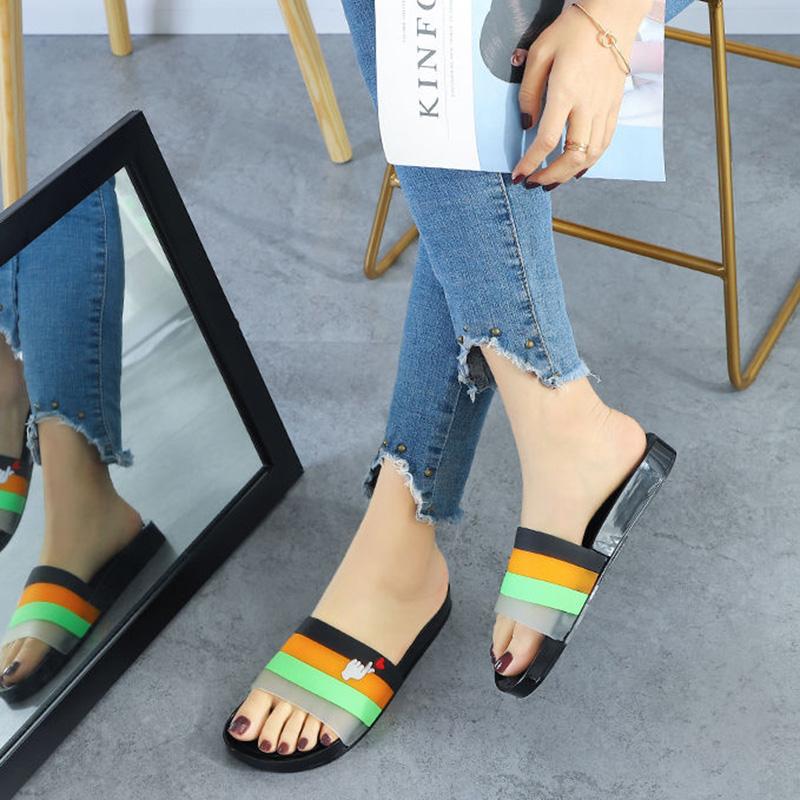 Slippers Female Summer Korean Fashion Crystal Rainbow Non-slip Thick-soled Non-smelly Feet Student Outdoor Soft-soled Beach Sandals Women