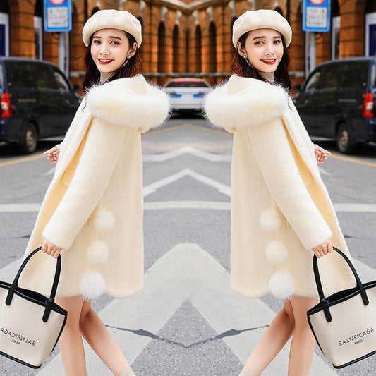 Fashion Women's Woolen Coat Popular Korean Imitation Mink Velvet Gold Mink Mid-length Coat