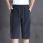 Men's Summer Cropped Pants Large Size Casual Loose Cotton Comfortable Breathable Cool Shorts Pockets Decorative Overalls Shorts
