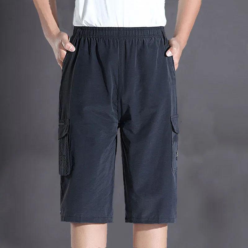 Men's Summer Cropped Pants Large Size Casual Loose Cotton Comfortable Breathable Cool Shorts Pockets Decorative Overalls Shorts