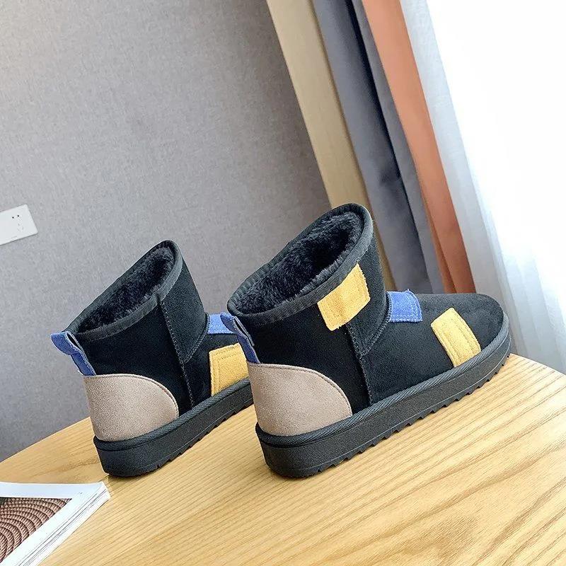 Color-blocking Snow Boots Women's Autumn and Winter Plus Velvet Cotton Shoes Thick-soled Waterproof Non-slip Short Boots