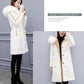 Winter Faux Woolen Coat Women's Long Thick Warm Hooded Coat Slim Plus Size Overcoat with Faux Mink Fur Collar