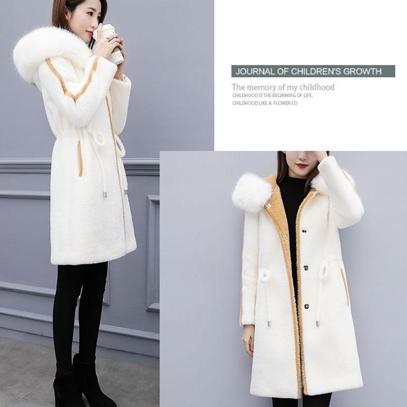 Winter Faux Woolen Coat Women's Long Thick Warm Hooded Coat Slim Plus Size Overcoat with Faux Mink Fur Collar
