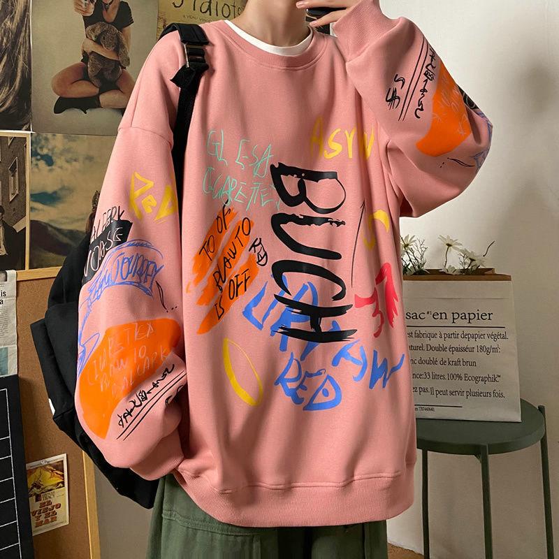 Spring Graffiti Sweater Men's Tide Brand Loose Trend Long-sleeved Shirt Hip-hop All-match Jacket