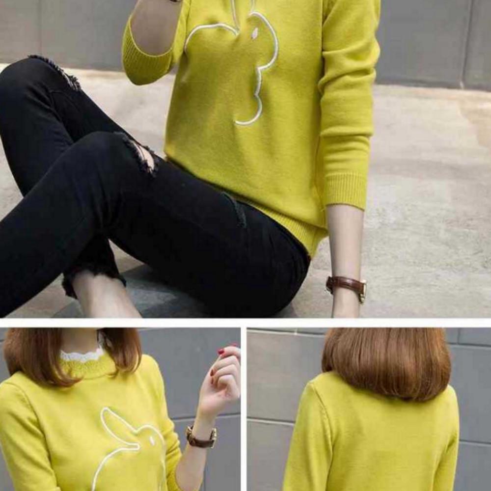 Pofulove Pullover Embroidery Loose Wild Knitted Base Shirt Short Women Sweater Women's Winter