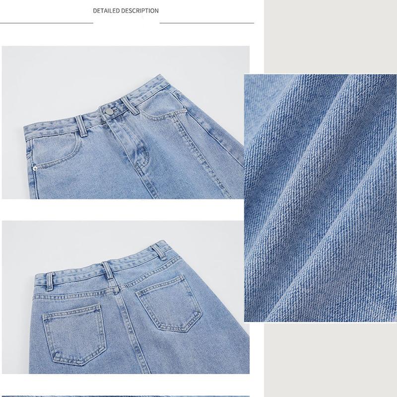 Long Skirt Women Solid Split Denim Skirt High Waist Over The Knee Hip Skirt Casual Club Home Office