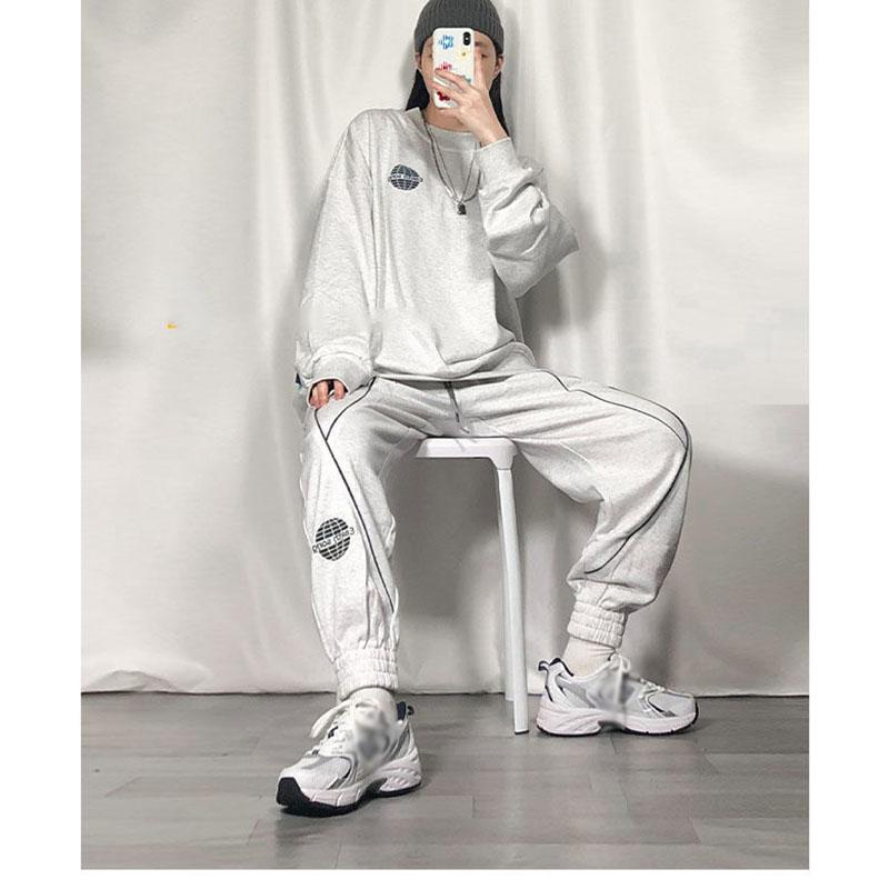 Extra Large Size Solid Color Pullover Casual Sports Suit Women's Spring and Autumn Thin Section Meat-covering Sweater and Leggings Two-piece Set