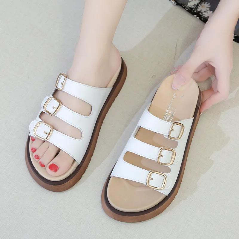 Sponge Cake Thick-soled Sandals and Slippers Women's Outer Wear Summer Leisure Beach All-match Flat-bottomed Soft-soled Flip-flops Women