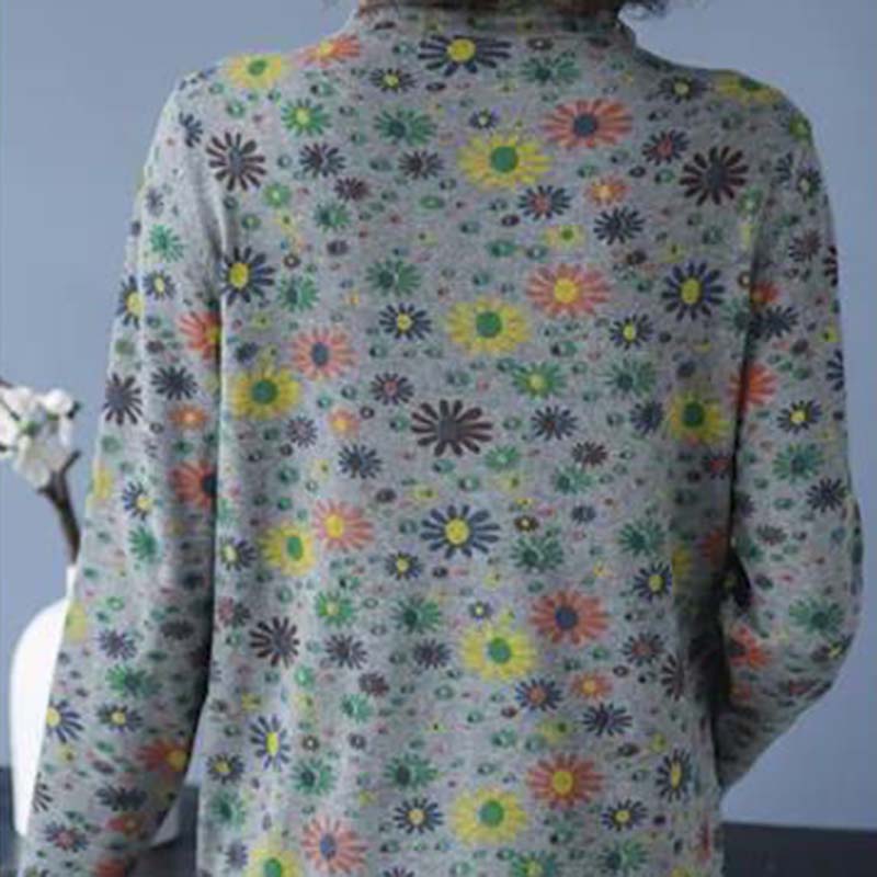 Floral T-shirt Women's Long-sleeved Spring and Autumn Inner Top Solid Color Loose Half Turtleneck Bottoming Shirt Women