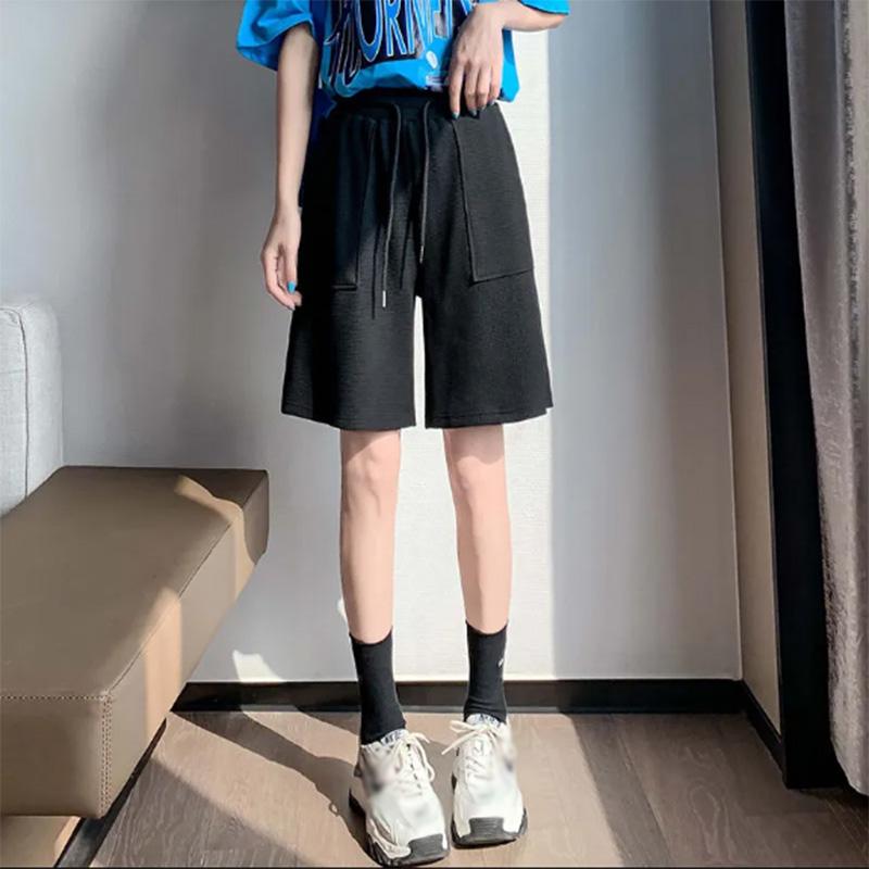 Summer Waist Drawstring Shorts Women's Thin High-waisted Loose and Thin Sports Casual Wide-leg Five-point Shorts Women