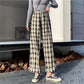 Women Wide Leg Pants 2021 Spring Summer Female High Waist Loose Casual Plaid Chiffon Pant Long Trousers Streetwear Plus Size 4XL