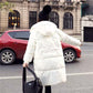 Mid-length Disposable Bright Face Stand-up Collar Hooded Women's Cotton-padded Coat Knee-length Cotton-padded Coat Thick Loose Bread Warm Jacket