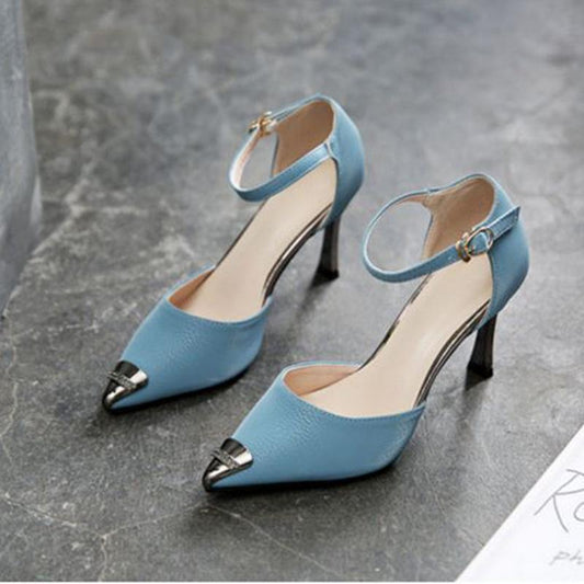 Spring  Autumn High Heels Stiletto Metal Pointed French Girl Sandals Stiletto All-match Single Shoes