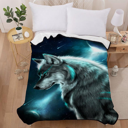 3D Moon Wolf Wall Tapestry Blankets Washable Cotton Cool In Summer Air Conditioner Quilt