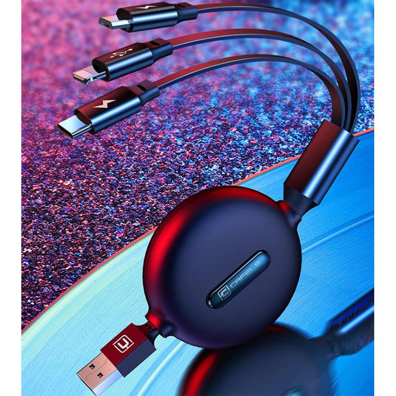 Three-in-one Data Cable USB Car Data Cable Android Apple Type-C Connector Electronic Device Charging Cable