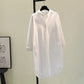 Women Lapel Long Sleeve Autumn Shirt Dress Cotton Split Dresses Elegant Solid Work Office Female Tunic Robe
