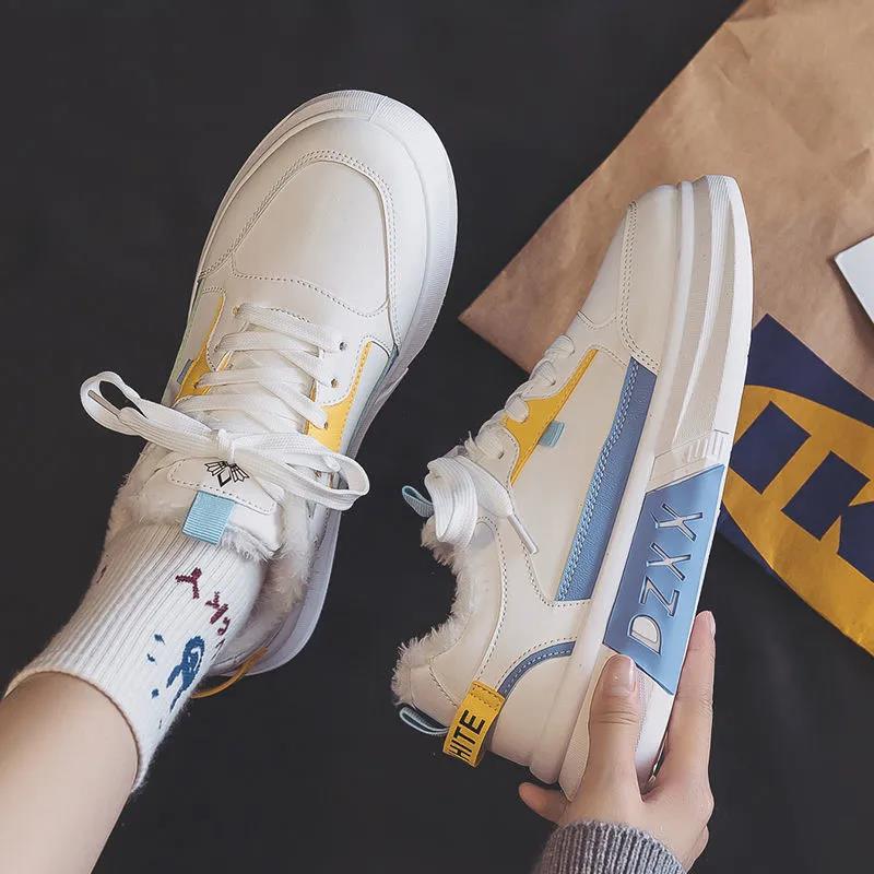 Women's Winter White Shoes with Velvet and Thick Warmth All-match Sports Casual Shoes Board Shoes Cotton Shoes