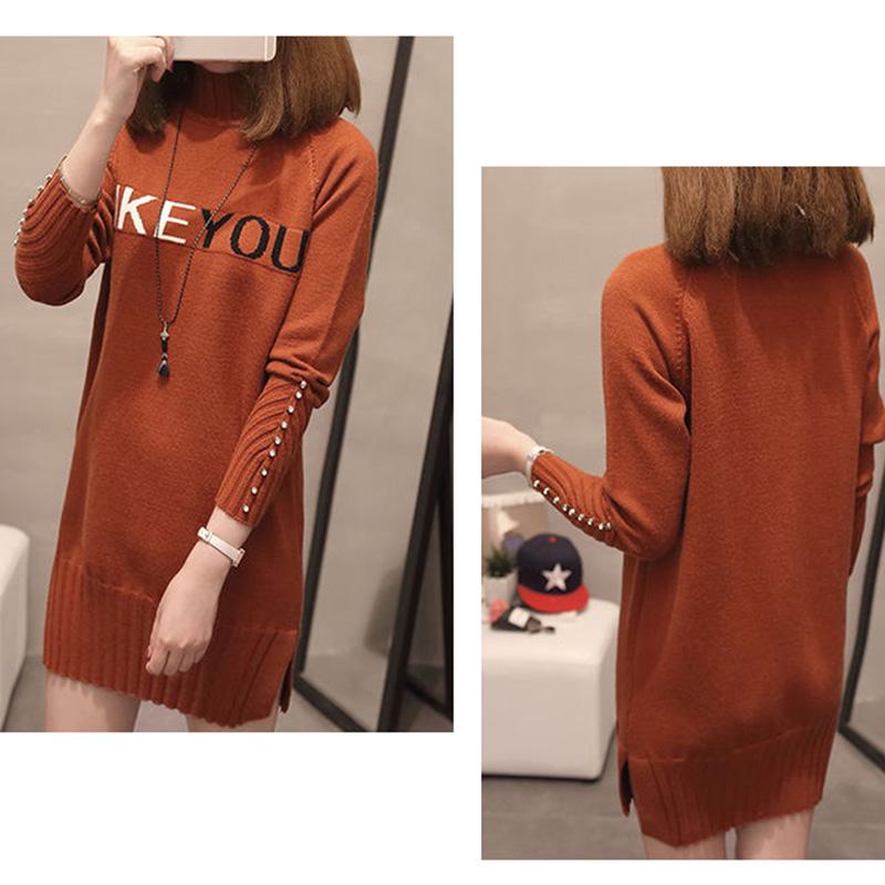 Plus Velvet Thick Mid-length Close-fitting Sweater for Female Students Loose-fitting Half-high Neck Sweater Skirt Knitted Bottoming Shirt