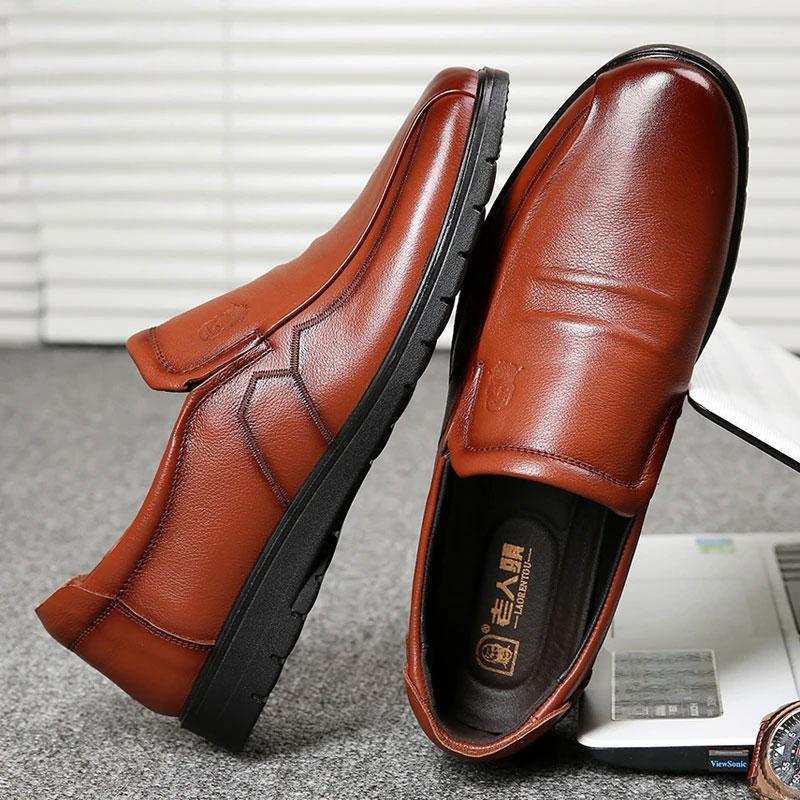 Men's Leather Shoes Middle-aged Men's Shoes Spring and Autumn Leather Business Casual Breathable Soft Sole Middle-aged Dad Shoes