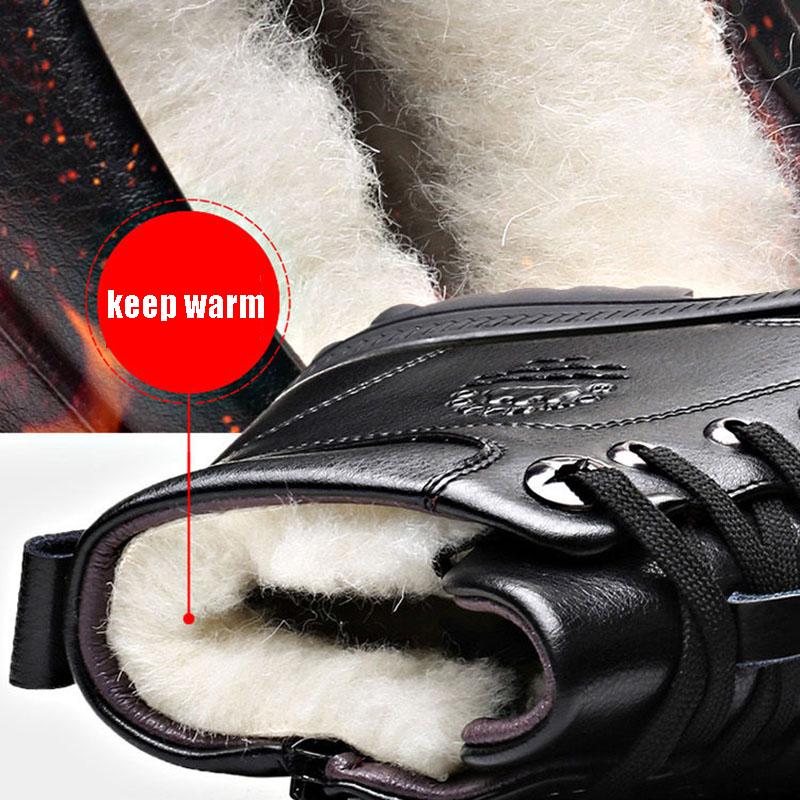 Winter Men's Genuine Leather Boots Wool Inner Thickening High-top Warm Ankle Boots  Business Leather Shoes Snow Boots