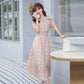 Women's Summer Dress with Waist and Thin French Retro Style Elegant and Sweet Chiffon Floral Mid-length Skirt Fabric Light and Breathable