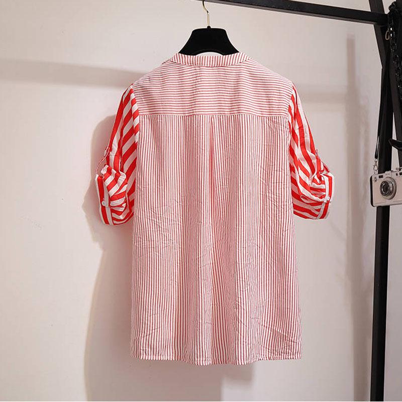 Pofulove Playful Skirt Suit Summer Striped Shirt Denim Skirt Two-piece Set Top and Skirt Summer Sets