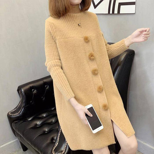 Sweater Covering Belly Women's Thick Solid Color Mid-length Bottoming Shirt Loose and Comfortable Long-sleeved Coat